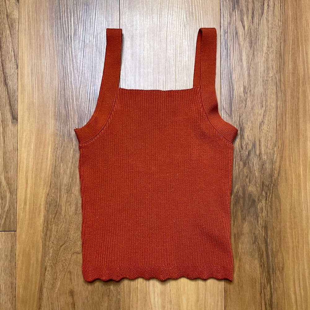 Debut Ribbed Cropped Tank Top Rust Orange Size Small